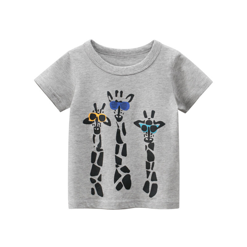 Детская летняя футболка с мультяшным принтом, футболки с коротким рукавом для маленьких девочек, хлопковая Детская футболка с круглым вырезом, топы, одежда для мальчиков и подростков