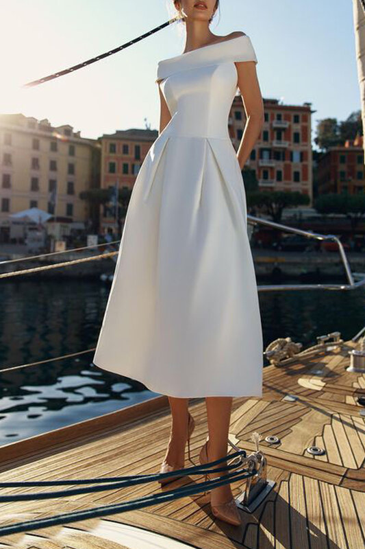 Temperament Schlüsselbein One-schulter Kleid Erste Liebe Schlank Weißes Kleid