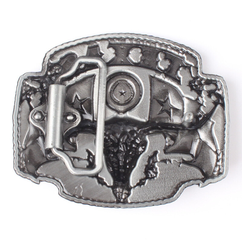 Accessorio per fibbia per cintura in metallo da uomo stile occidentale Texas Longhorn pelle bovina adatto per cintura larga 3.8cm immagine animale stella lunga