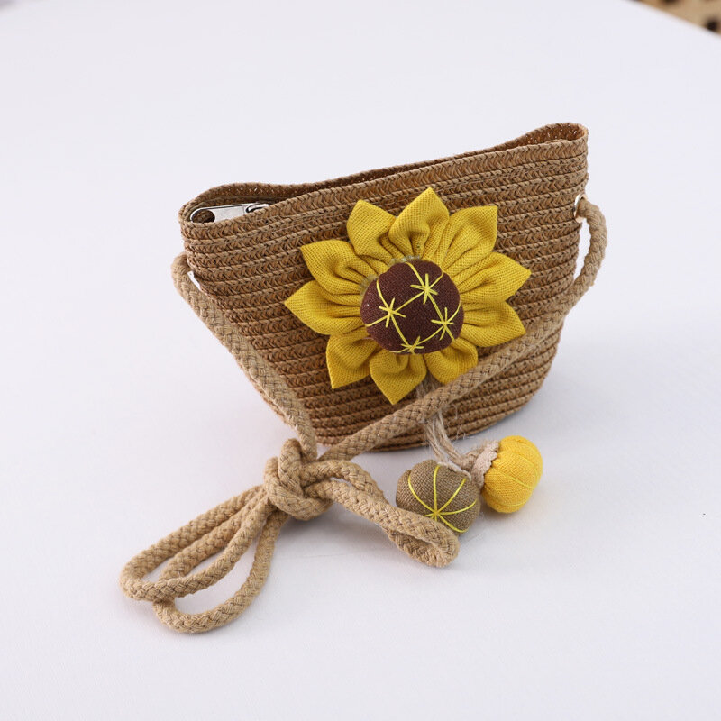 Rattan grass knitting parent-child mini straw coin purse shoulder crossbody beach bag money pouch carteira bolso bolsa for girls