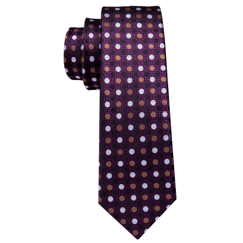 แฟชั่นสีม่วง Dot Men Tie ชุด8.5ซม.ผ้าไหม Jacquard เนคไทงานแต่งงานผ้าเช็ดหน้า Cufflink Tie ชุด Barry.Wang FA-5291
