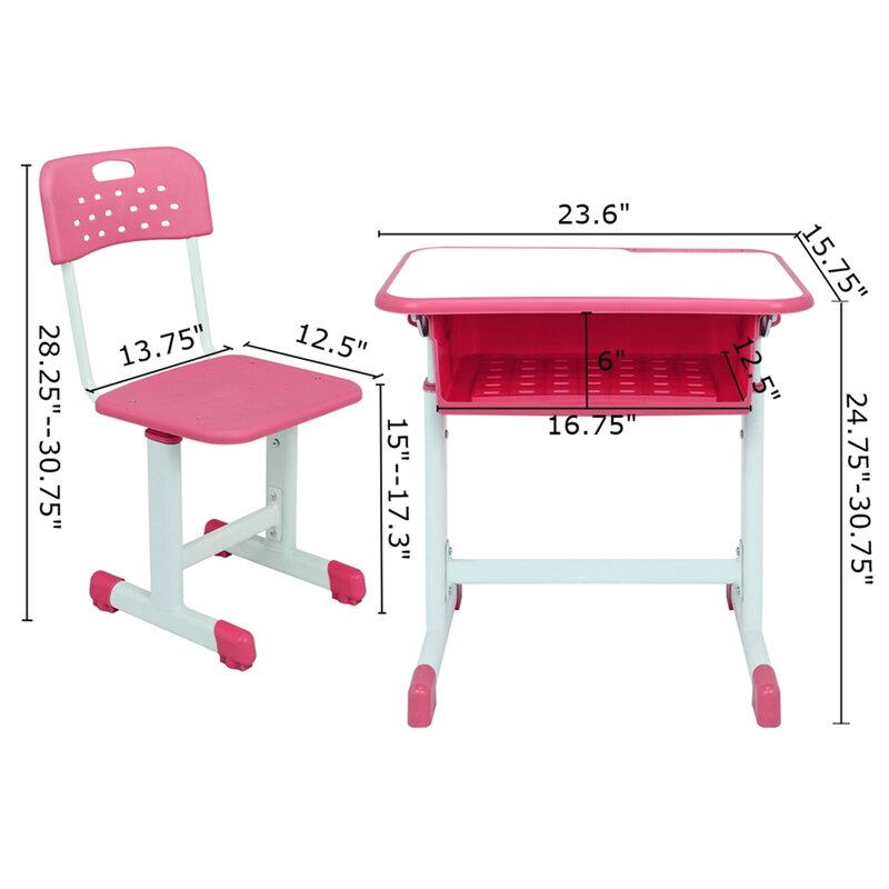 Two Colors Adjustable Student Desk and Chair Kit Set  Children Study Table Set Kids Study Desk Kids Study Homework Desk