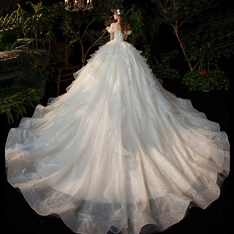 Роскошные Блестящие Свадебные платья с открытыми плечами для беременных с длинным шлейфом