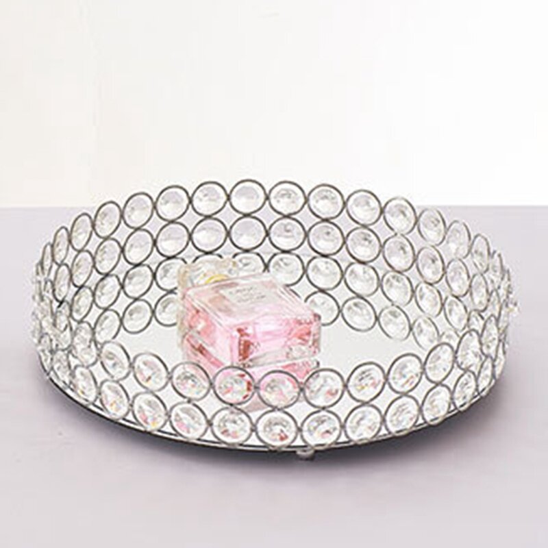 Серебряный круглый зеркальный декоративный лоток для хранения косметики, Свадебный стеллаж для украшения дома