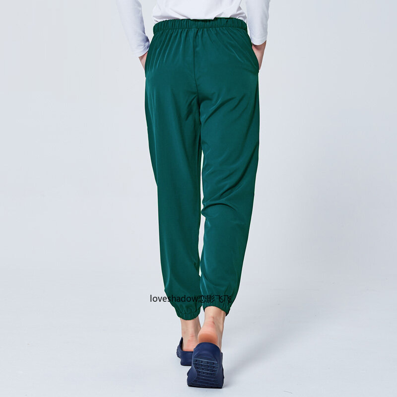 [Pantalón] pantalones elásticos para hombre y mujer, pantalones elásticos con puños, uniformes médicos de moda, disfraz de enfermera, cintura con cordón de banda elástica