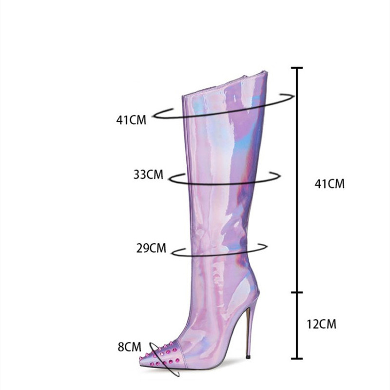 Women's High Boots Gold Silver Pointed Toe Knee-high Boots for Woman Sexy High Heels Party Shoes Ladies Stiletto Boots Size 47