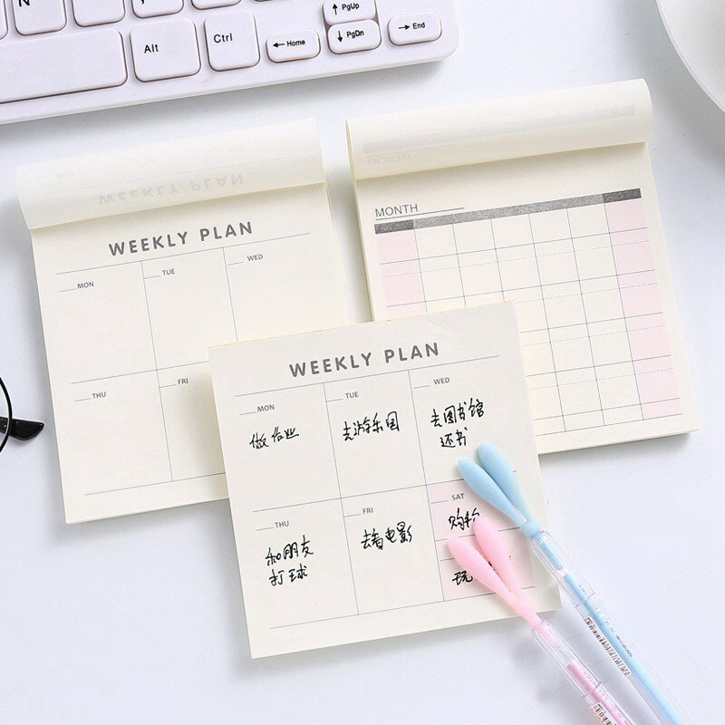 รายสัปดาห์รายเดือน Diary Planner สติกเกอร์ Planning Memo Pad Sticky Notepad To Do List Checklist Memo Pad กระดาษสำนักงานโรงเรียน
