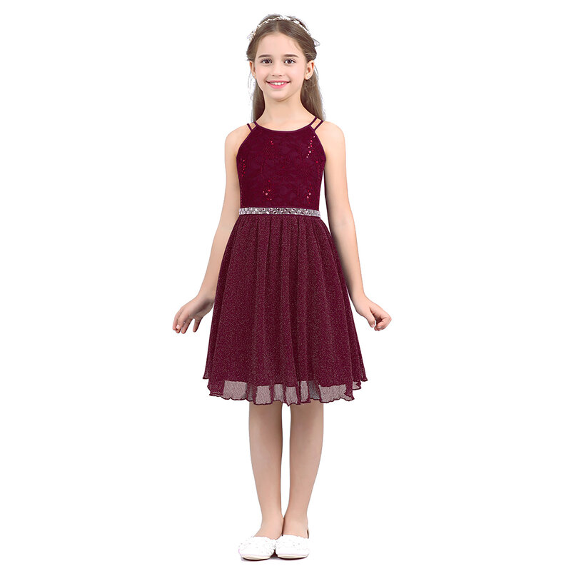 Filles-큰 소녀 스팽글 꽃 레이스 드레스, 웨딩 생일 파티 꽃 소녀 드레스 여름 소녀 드레스