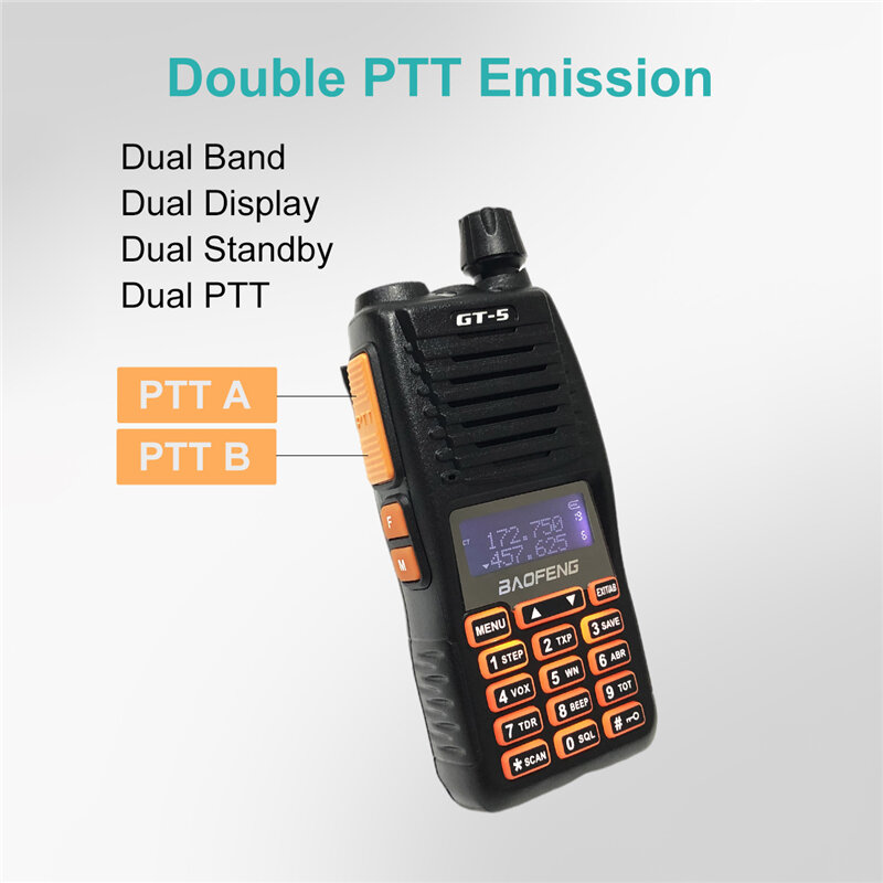 BAOFENG-walkie-talkie Profesional de 2 piezas y 10W, GT-5 de alta potencia, banda Dual de largo alcance, CB Ham, uv82, Radio bidireccional, Comunicador
