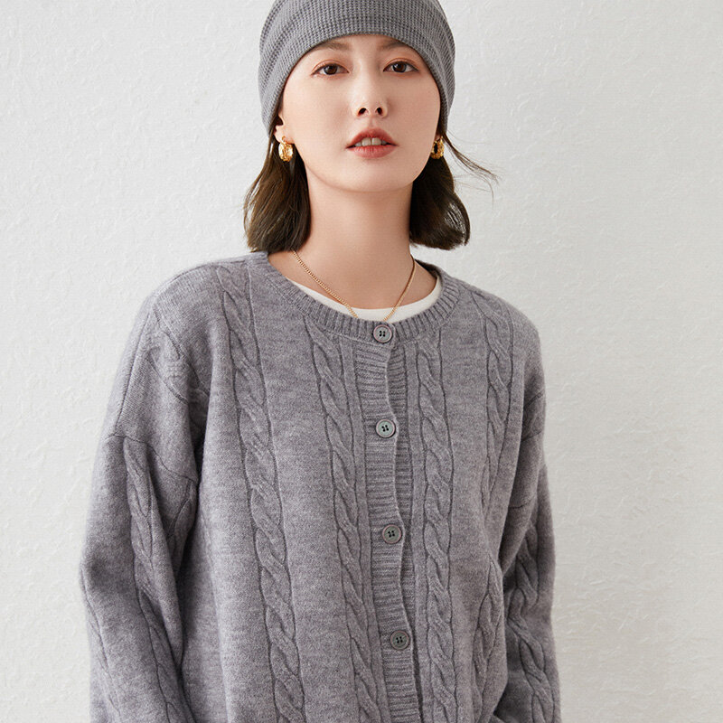 Cardigan manches longues en tricot ample pour femme, pull, veste, automne et hiver, style étudiant coréen