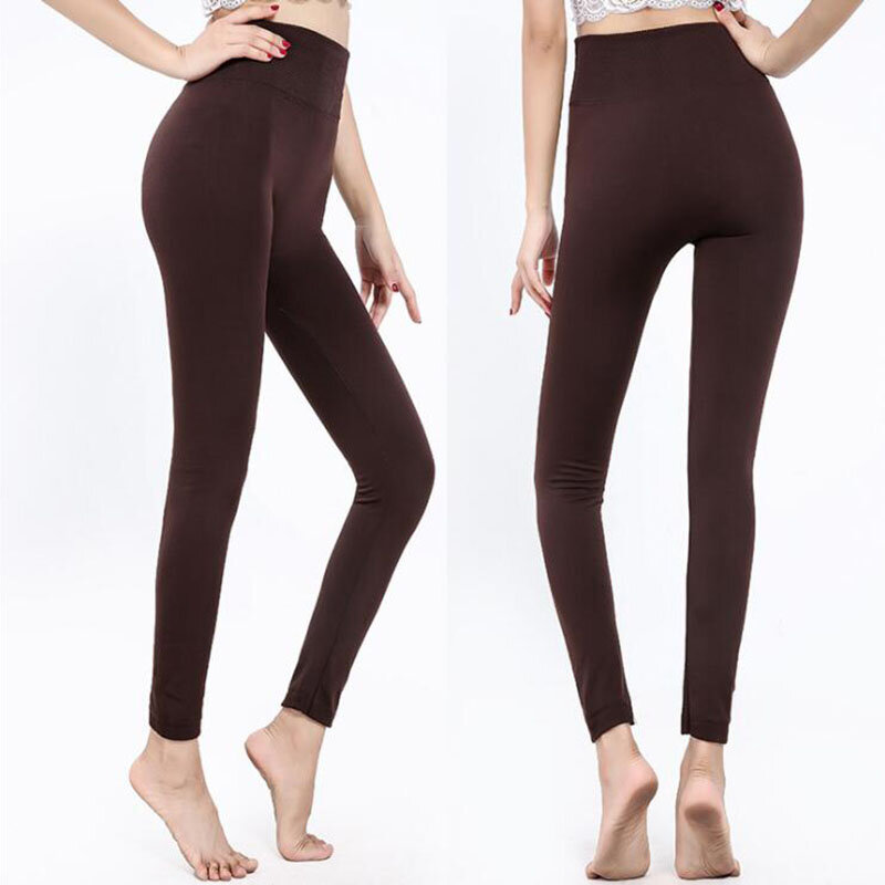 Popular outono e primavera leggings escovado fina pilha nove pontos leggings feminino cintura alta legging uma peça calças térmicas