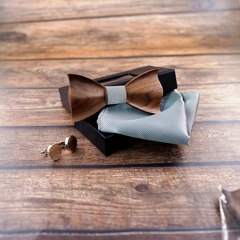 Nowy projekt 3D drewniane krawat Pocekt kwadratowe spinki do mankietów moda drewno muszka ślub dinne Handmade corbata drewniane krawaty Gravata zestaw