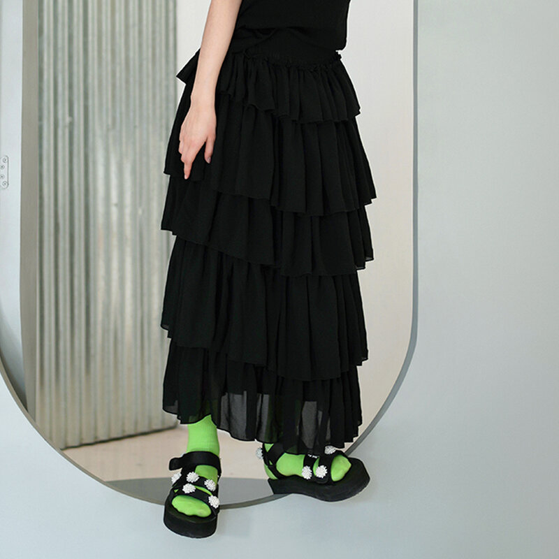 Imakokoni التصميم الأصلي الأسود تول كعكة تنورة تنورة البرية تنورة عالية الخصر الإناث الصيف 213259