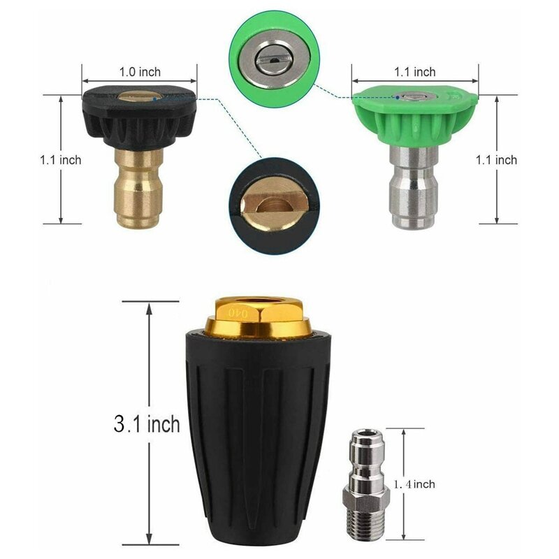 Boquilla Turbo para lavadora a presión, boquilla giratoria y 7 puntas, conexión rápida de 1/4 pulgadas, 4000 PSI