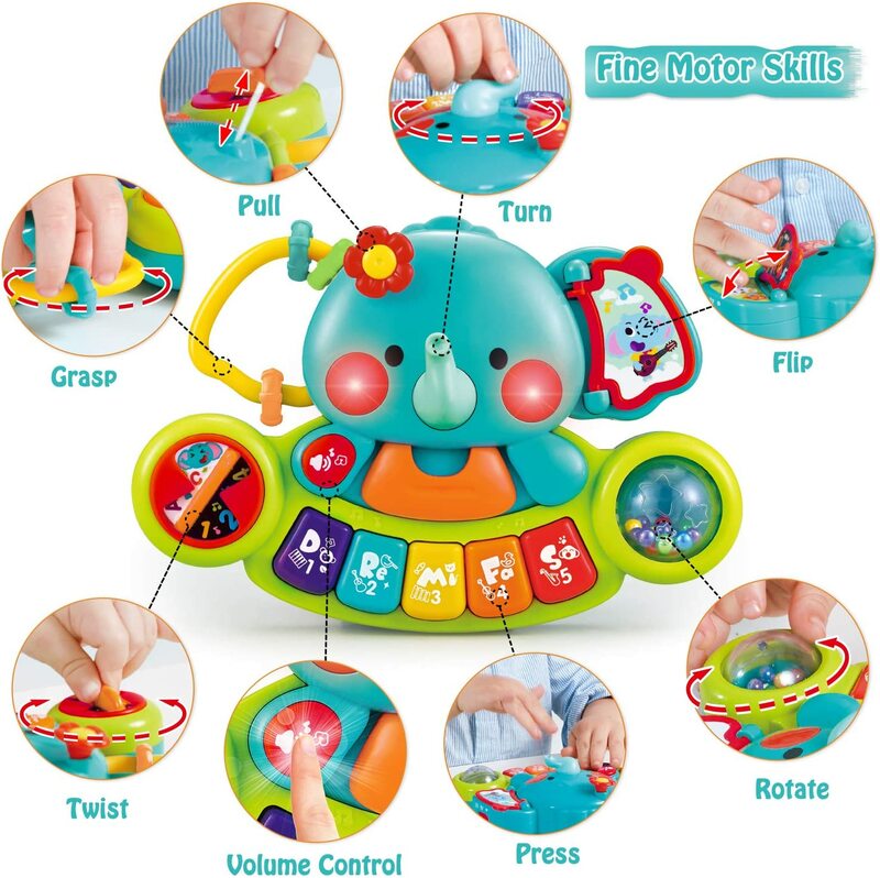 I giocattoli del Piano del bambino di storocchio illuminano i giocattoli del bambino giocattoli di apprendimento musicale per i regali dei giocattoli della tastiera del Piano dell'elefante del bambino del bambino infantile
