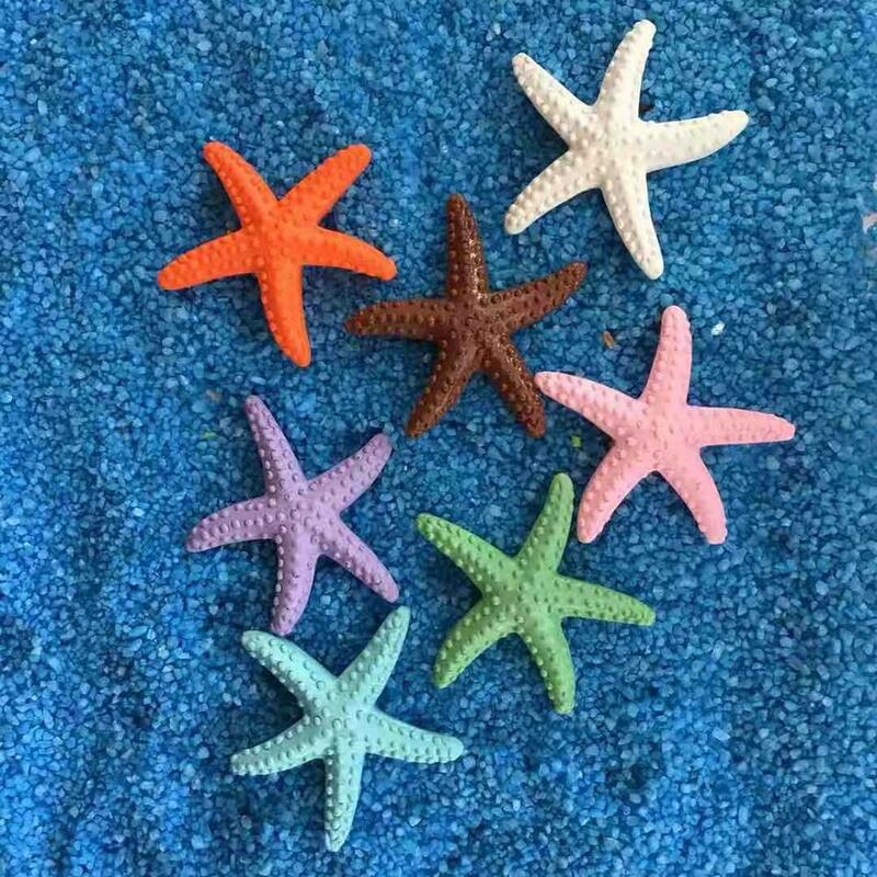 Plástico Starfish Seashell Flatback Cabochon Simulação, Colorido Sea Stars, DIY Beach Craft, Decoração do casamento, Home Decor Ornamento