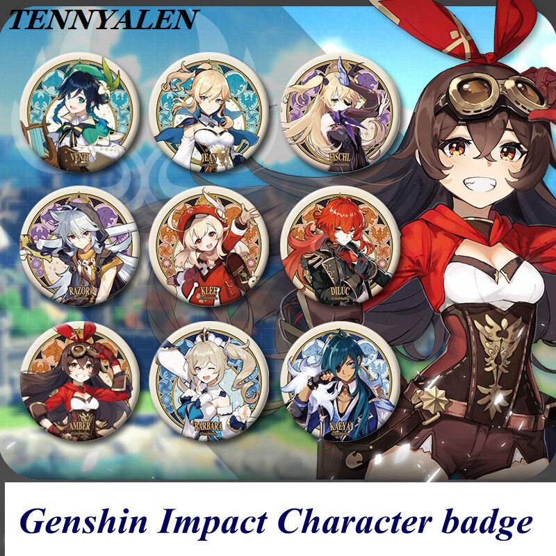 Genshin Impact-Accesorios de Cosplay de Anime para niños, insignia de personaje de proyecto ámbar Albedo Klee, logotipo Zhongli, regalos, 2023
