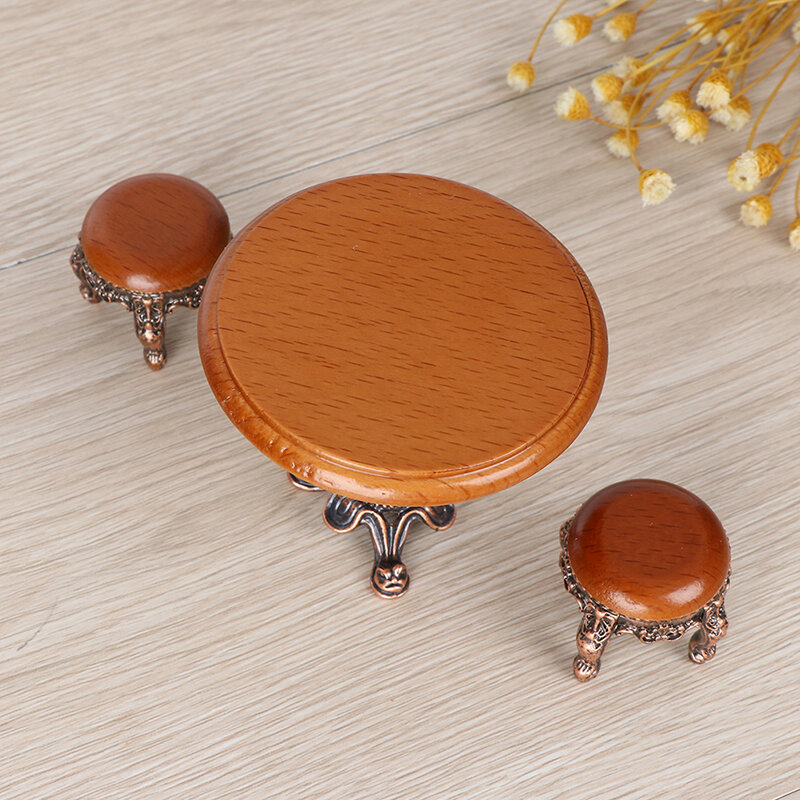 1:12 drewniany domek dla lalek miniaturowe drewniane meble miniaturowy okrągły drewniany stolik do kawy i stołek meble dla lalek