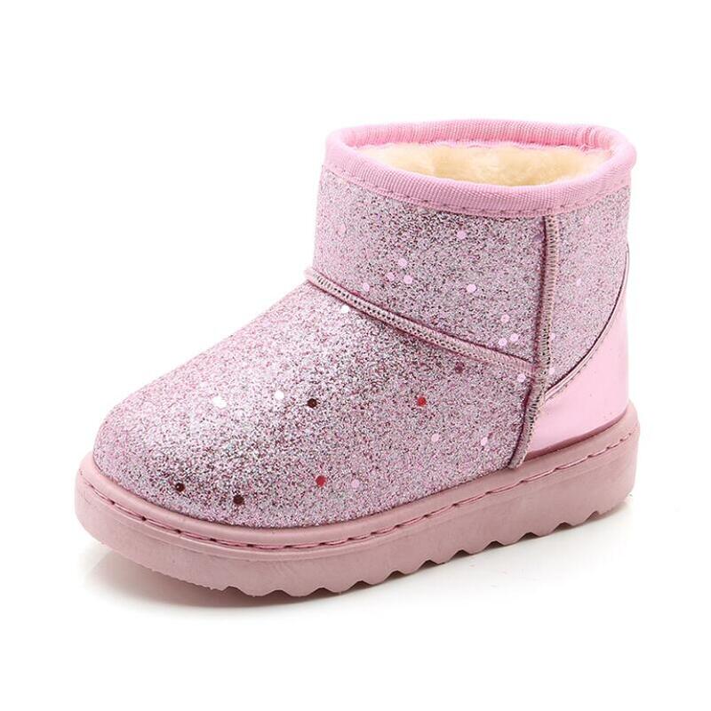 Botas de nieve cálidas para niños, zapatos de princesa para niños pequeños, antideslizantes, planas, con punta redonda, encantadoras, de invierno