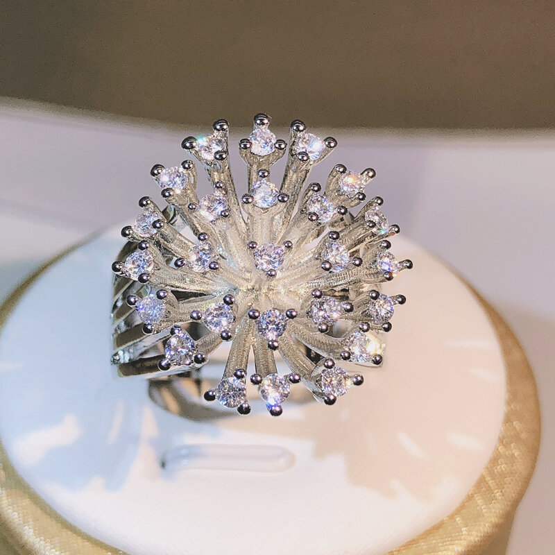925 sterling silver glittering zircon dandelion ring ladies three claw zircon ring party birthday fashion jewelry gift