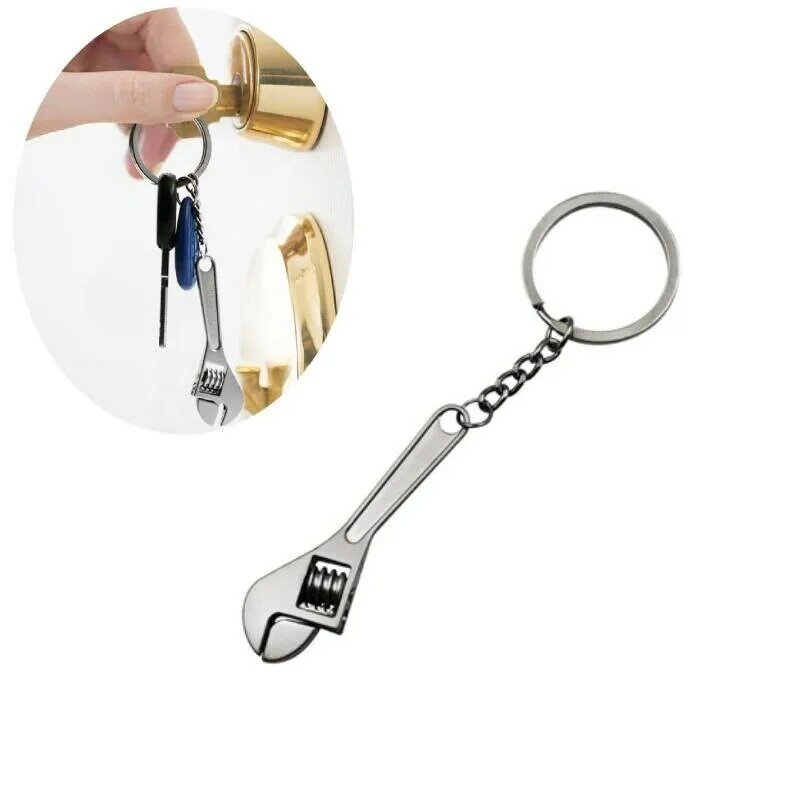 พวงกุญแจรถ Mini ประแจโลหะเงินพวงกุญแจงานฝีมือตกแต่งแหวนกุญแจสแตนเลสเครื่องประดับจำลองประแจ