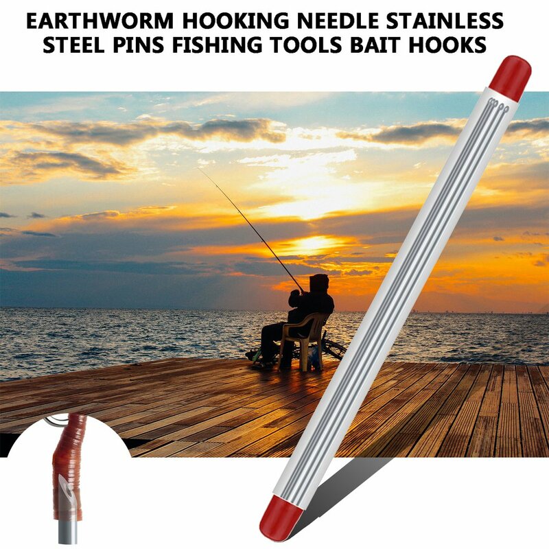 Quick Earthworm Hooking Needle Stainless Steel Pins Fishing Tools Bait Hooks No-Escaping 20cm