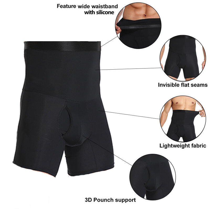 Mannen Body Shaper Compressie Shorts Afslanken Shapewear Taille Trainer Buik Controle Slipje Modellering Riem Anti Chafing Boxer Broek