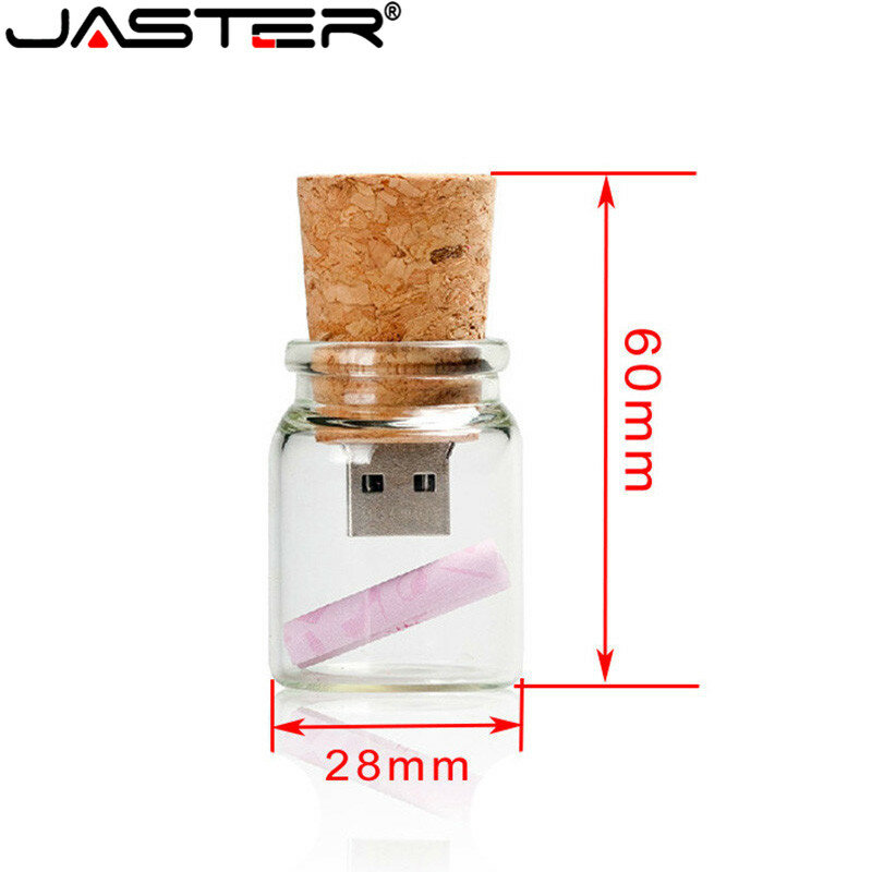 JASTER holz box + wishing flasche USB 2,0 flash drive 8GB 16GB 32GB 64GB glas speicher stick driften flasche U disk hochzeit geschenk