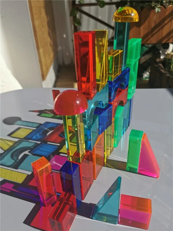 Kinder Regenbogen Lucite Acylic Cube Stapeln Geometrische Blöcke Hohe Transparent Dreieck Rechteck Spielzeug