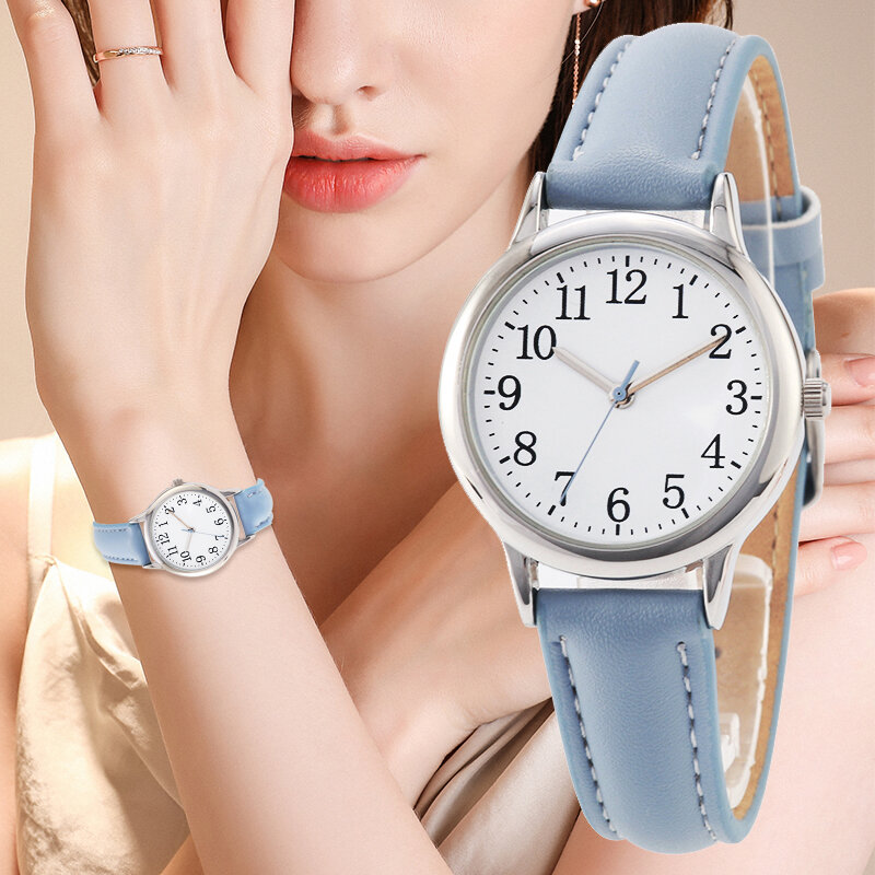 Reloj de pulsera con números árabes, pulsera de cuero sintético, 31mm, movimiento japonés, fácil de leer