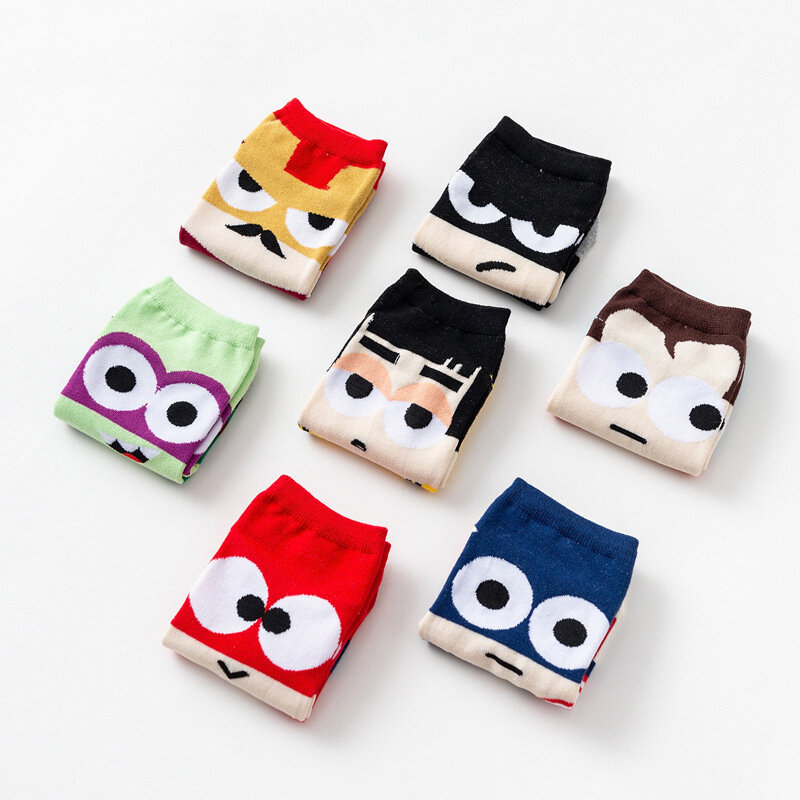 Calcetines para hombre superhéroes calcetines de barco para Superman Batman capitán Arrowman superhéroes invisibles felices calcetines divertidos de algodón suave