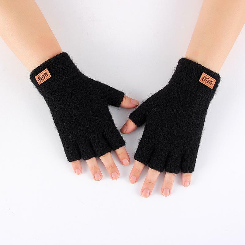 Men's Winter Half-Finger Fingerless Flip Knit Alpaca Gloves New Fashion Warmth Thick Fluffy Outdoor Sports Cycling Gloves A336