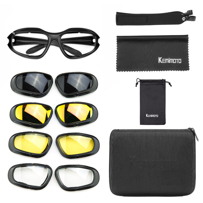 KEMiMOTO-오토바이 안경 편광 선글라스, 눈 보호 슈팅용, 방풍 모토 고글, UV400, 김서림 방지, 투명 렌즈