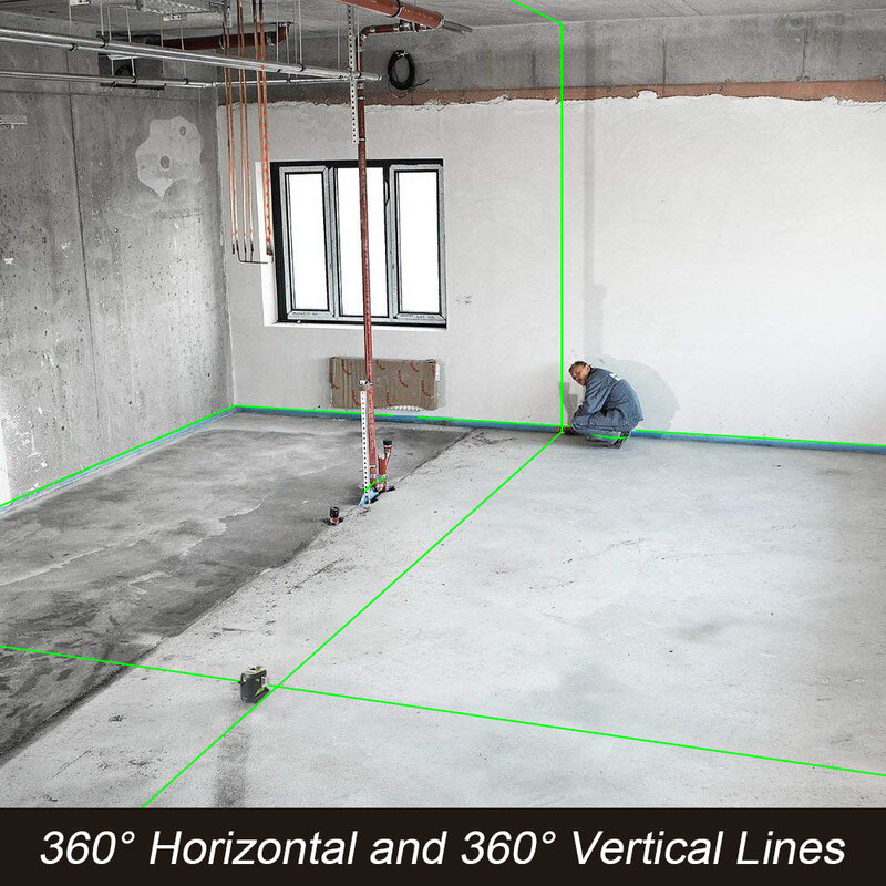 Huepar 12 Lines 3D Cross Line Laser Level Self-Leveling 360 Vertical & Horizontal Green Beam USB Charge Gunakan Baterai Kering & Li-ion