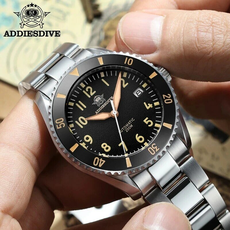 Addies mergulho nh35 relógio automático de giro de uma maneira anel cerâmico 316l relógio de aço inoxidável cristal safira 200m relógio à prova dwaterproof água