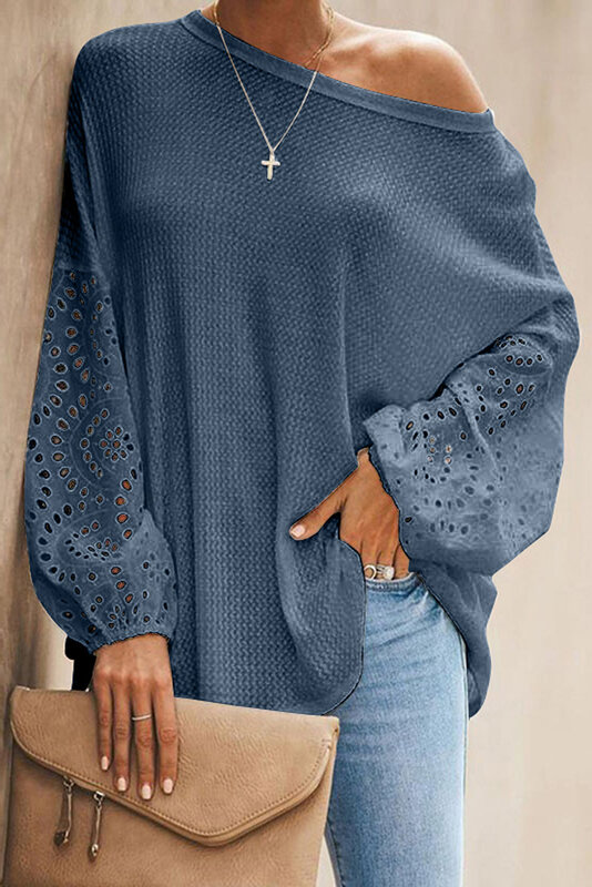 Kobiety jesienno-zimowa dzianinowe swetry topy patchworkowa koronka z długim rękawem O szyi Casual Fashion Loose Lady Street sweter