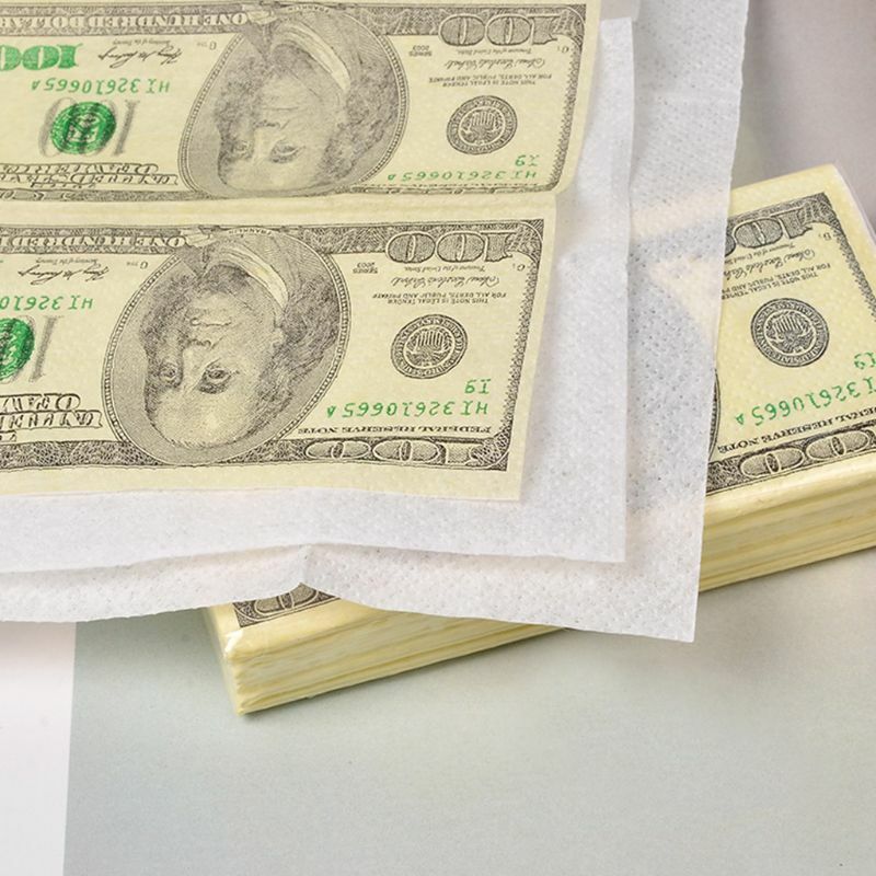 10 Sheets/Pack Grappige Dollar Patroon Tissue Papier Wegwerp Handdoek Puur Hout Draagbare Geld Servet Zakdoek Party Servies