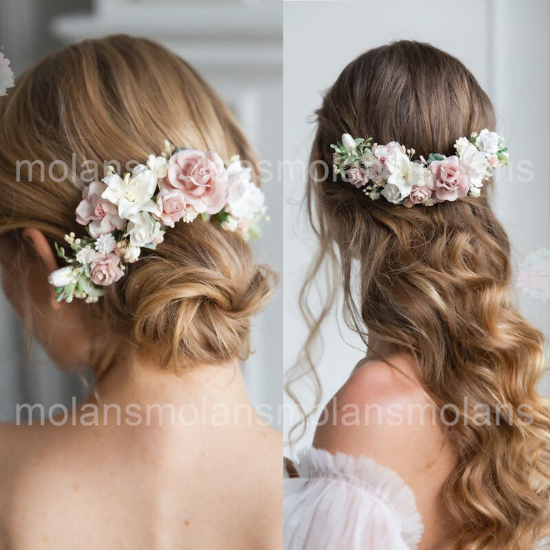 Molans Fashion kwiatowa do włosów grzebień druhna do włosów spinka do włosów ślubna biżuteria do włosów dla kobiet ślub panny młodej akcesoria do włosów