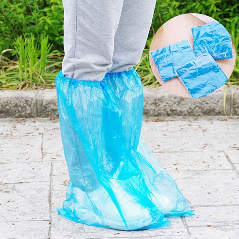 Cubiertas desechables de plástico grueso para calzado de lluvia, duraderas, impermeables, bota superior, 1 par