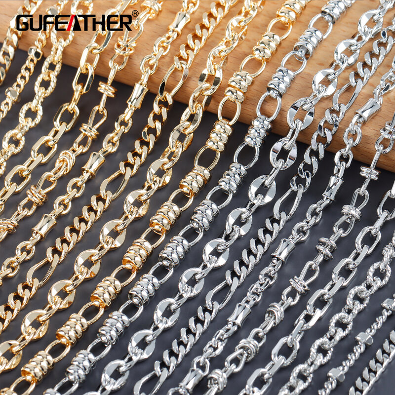 GUFEATHER-Cadena de bricolaje C219, sin níquel, chapado en rodio de oro de 18k, cobre, abalorio, collar de pulsera diy, fabricación de joyas, 1 m/lote