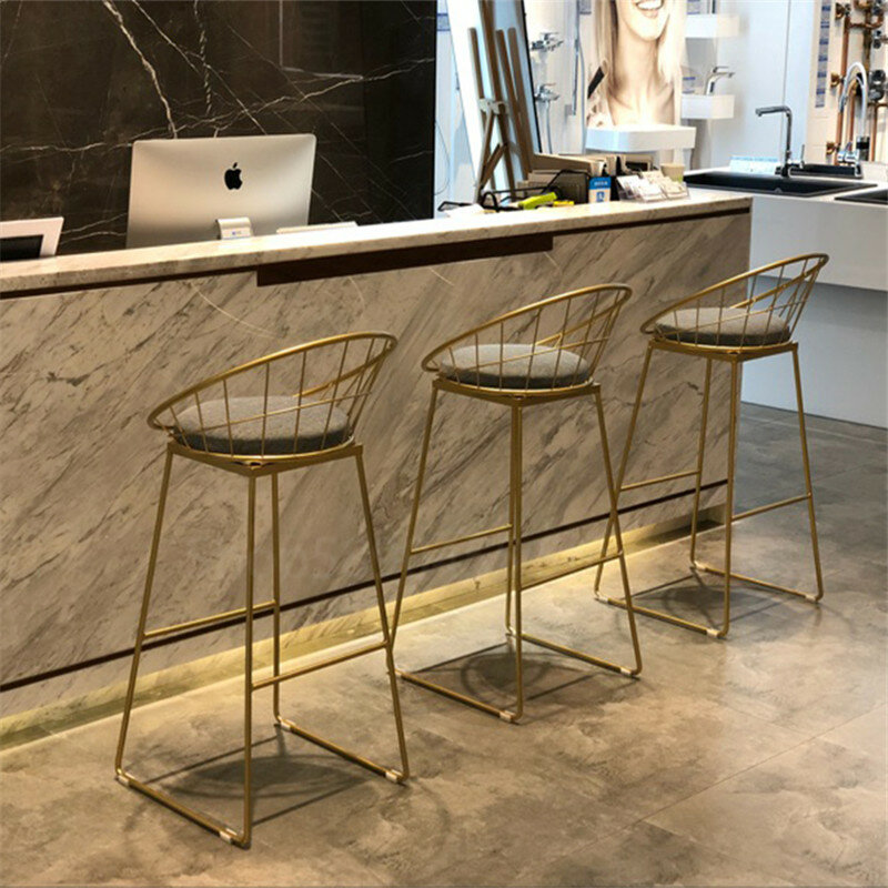 Proste wysokie krzesło proste kute pręt z żelaza stołki złoty stołek nowoczesne krzesła krzesło do jadalni Nordic Leisure stolik barowy krzesła