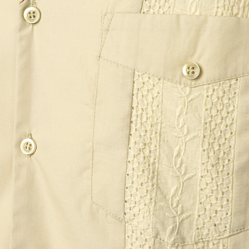 Мужская Традиционная рубашка Guayabera с воротником из кубинской ткани, Пляжная рубашка с короткими рукавами и вышивкой в мексиканском карибском стиле, 4 кармана