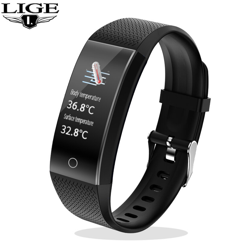 LIGE Thermometer Smart Uhr Gesunde Herz Rate Blutdruck Monitor Für Android ios Sport Smart Armband Pulsera inteligente