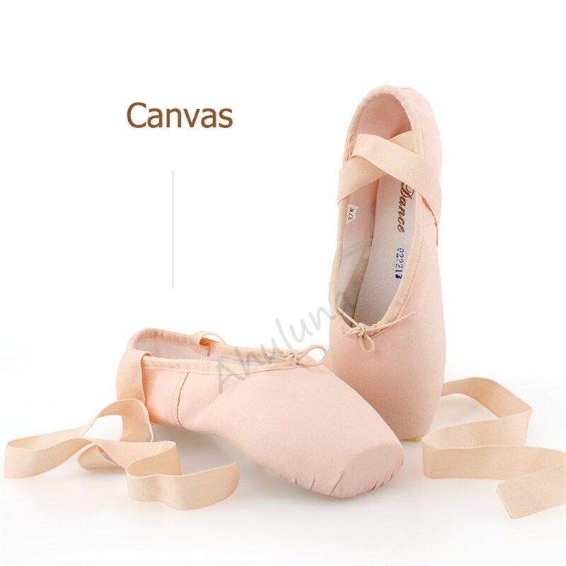 Sepatu Ballet Pointe Profesional Sepatu Sneakers Tari Wanita Womem Kanvas Satin Sutra Wanita dengan Pita Alas Jari Silikon DS019