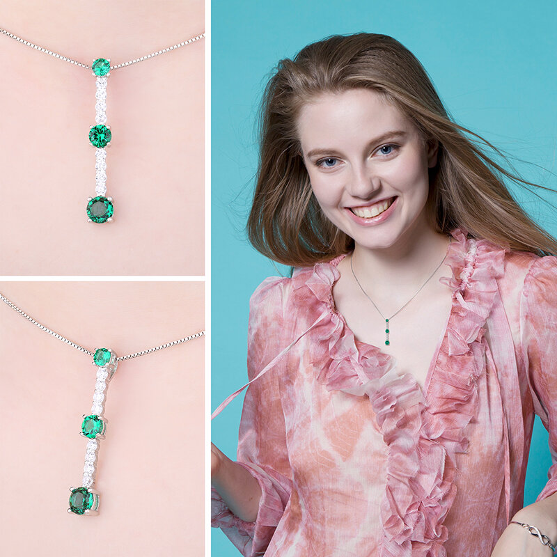 JewelryPalace Bulat Simulasi Green Emerald 3 Batu 925 Sterling Silver Liontin Kalung untuk Wanita Fashion Perhiasan Tanpa Rantai