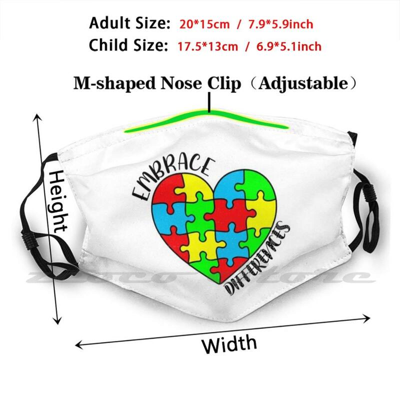 Autism Awareness Embrace Differences Support Love Gift Washable Trending Customized Pm2.5 Filter Mask Awareness Embrace Puzzle