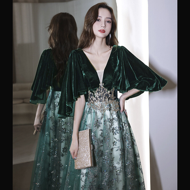 Französisch Stil Formale Abendkleider Für Frauen Tiefe V-ausschnitt Floral Print Schärpen Elegante Party Kleider Bodenlangen Pageant Kleid