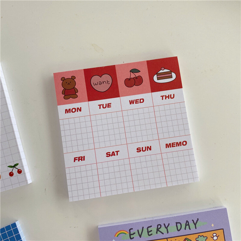 50 arkuszy słodki miś karteczki do notowania fioletowy różowy notatnik kreatywny wiadomość dzień tydzień naklejki do planowania szkolne materiały biurowe dostawa