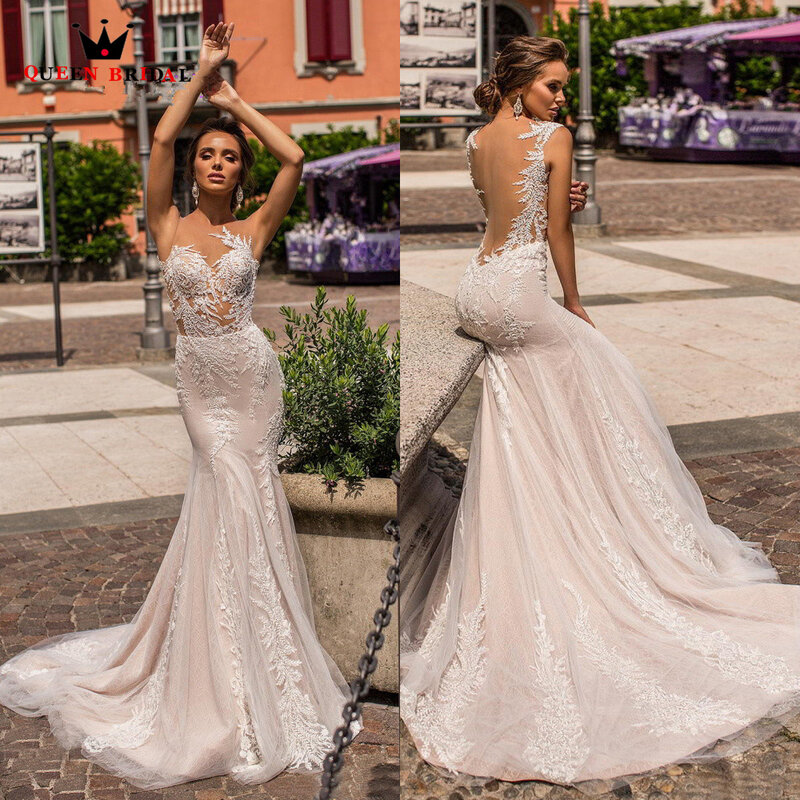 Sexy sereia vestidos de casamento lantejoulas tule rendas apliques cristal formal vestido de noiva 2022 novo design feito sob encomenda ds49