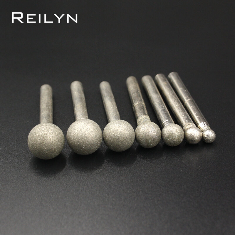 Reilyn testa tonda 6mm punta a sfera testa abrasiva smeriglio punte diamantate 120 #6mm-18mm punte per lucidatura pietra di giada 1 pz